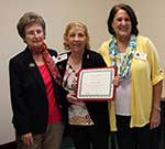 Membership Chairman Kit Lipps, Kathleen McGregor honored for 25 years of membership, and President Fran Puig Membership Chairman Kit Lipps, Kathleen McGregor honored for 25 years of membership, and President Fran Puig